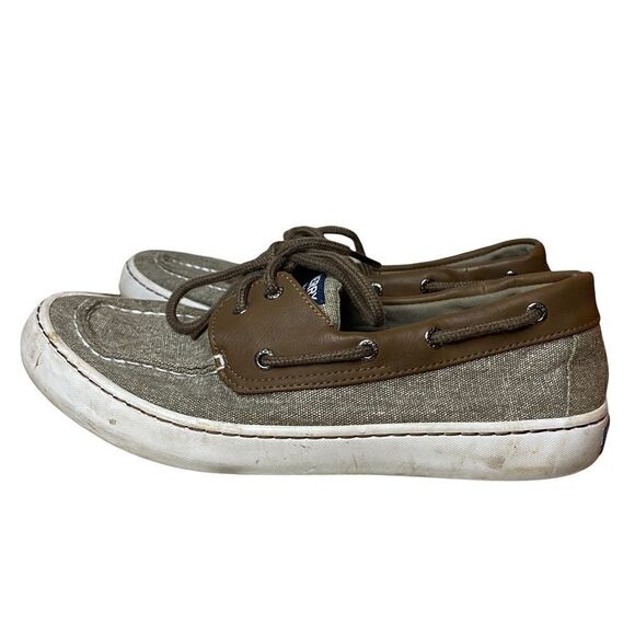 Sperry Mens Cutter 2 Boat Shoes Size 10 Eye Lace Up Canvas Brown Beige - Picture 3 of 7
